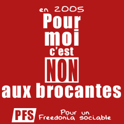 Samedi soir, je crée un logo de lutte contre les brocantes sans savoir que je vais faire une grosse bétise contre ma dignité en me pointant, uninvited, chez PrinceParano qui reçoit à dîner.